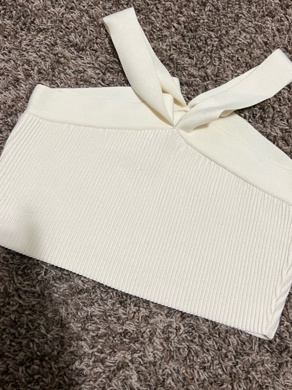 Ardene Cream Ribbed Halter Crop Top